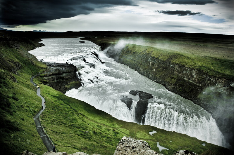 Gullfoss Waterfall — Green, Dramatic, Afternoon, Photograph, River