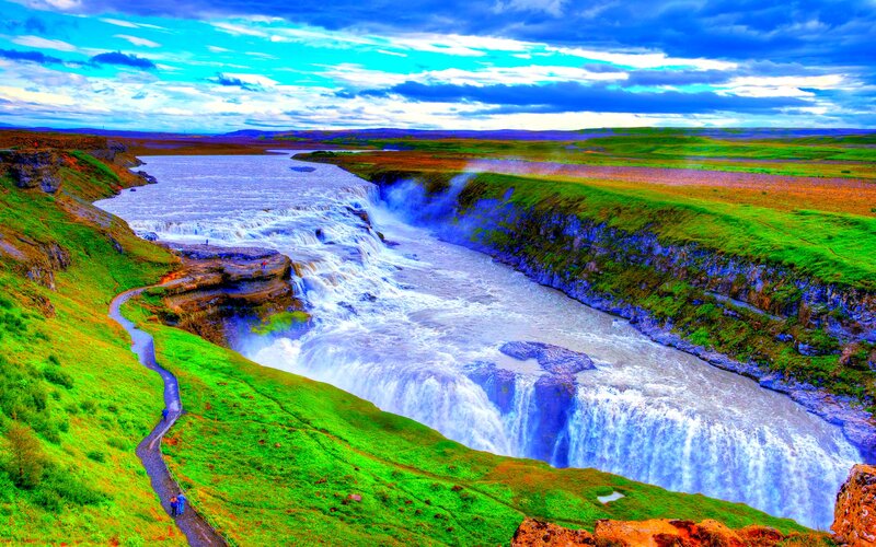 Gullfoss Waterfall — Green, Dramatic, Afternoon