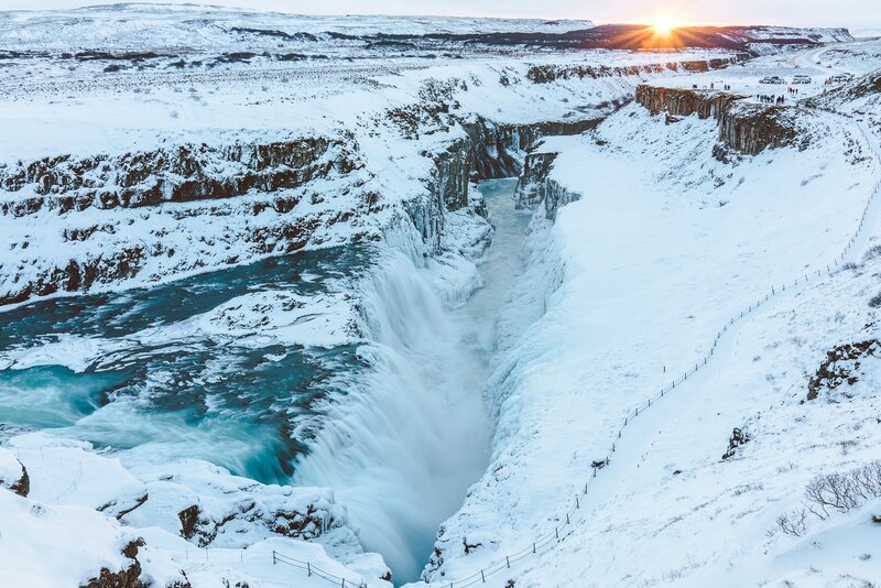 Gullfoss Waterfall — White, Dramatic, Winter