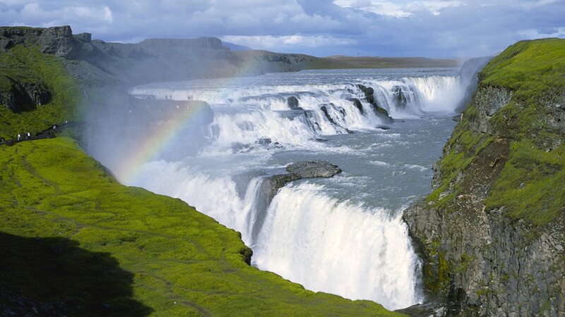 Gullfoss waterfall with rainbow