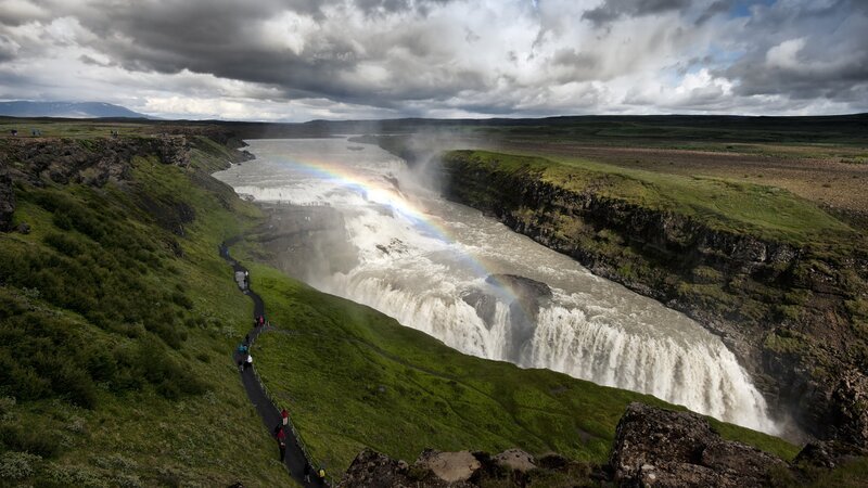 Gullfoss waterfall with rainbow