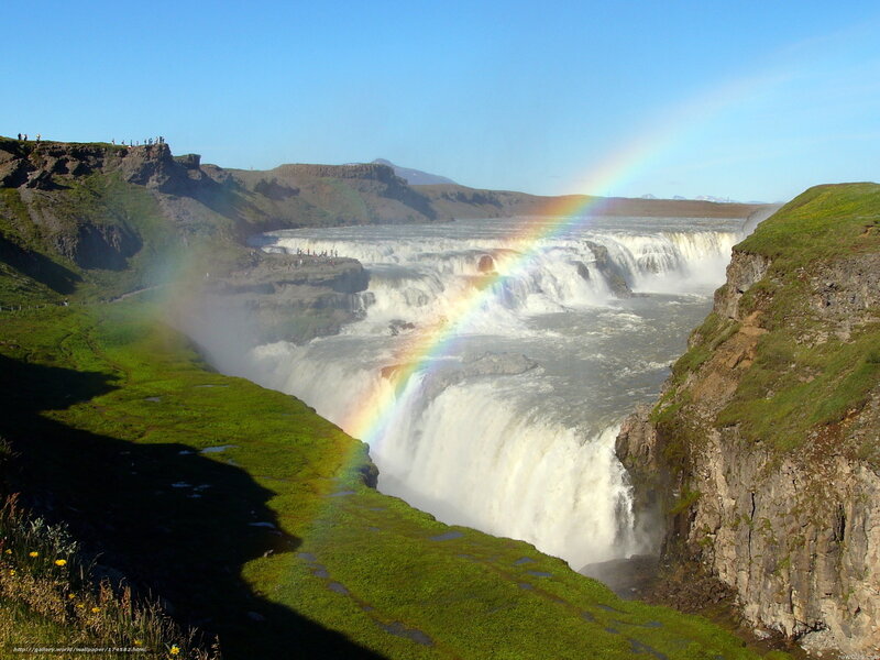 Gullfoss waterfall with rainbow