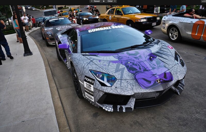 Gumball 3000 race cars on street