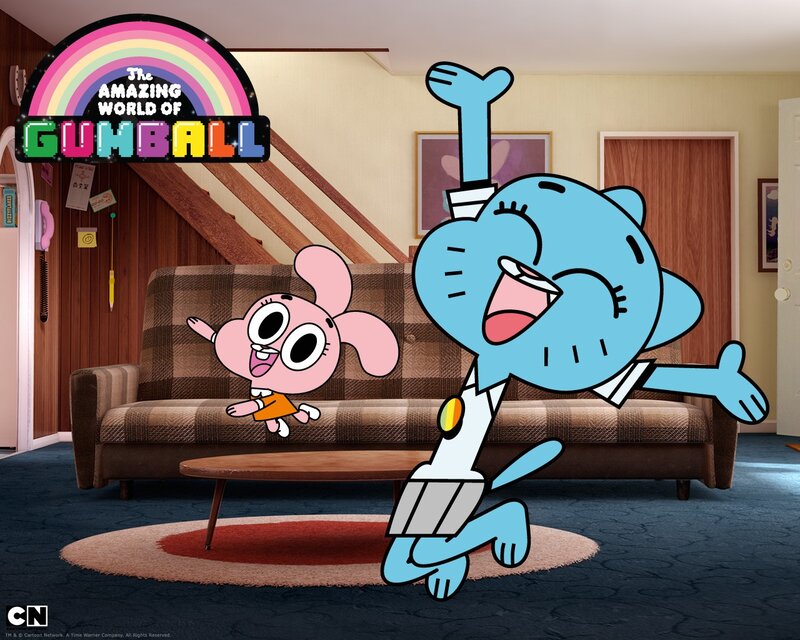Gumball and Anais in the living room