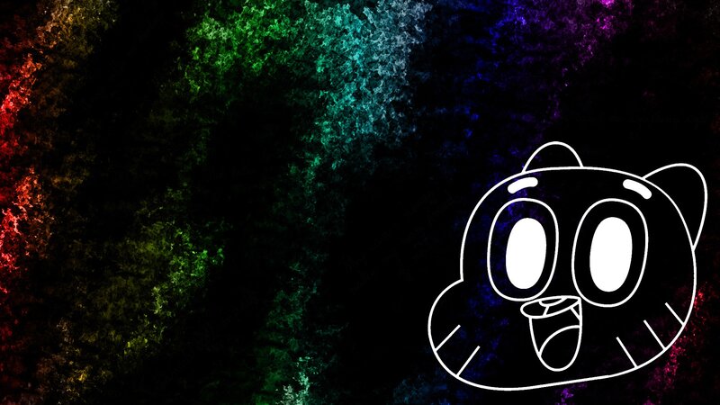 Gumball cartoon character on colorful background