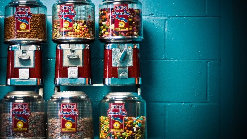 Gumball machines with candy