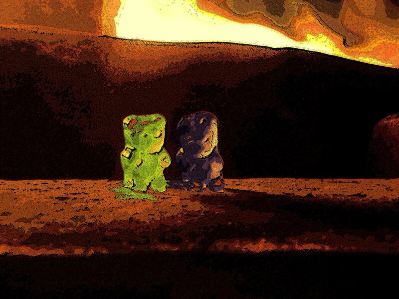 Gummy bears in a cave