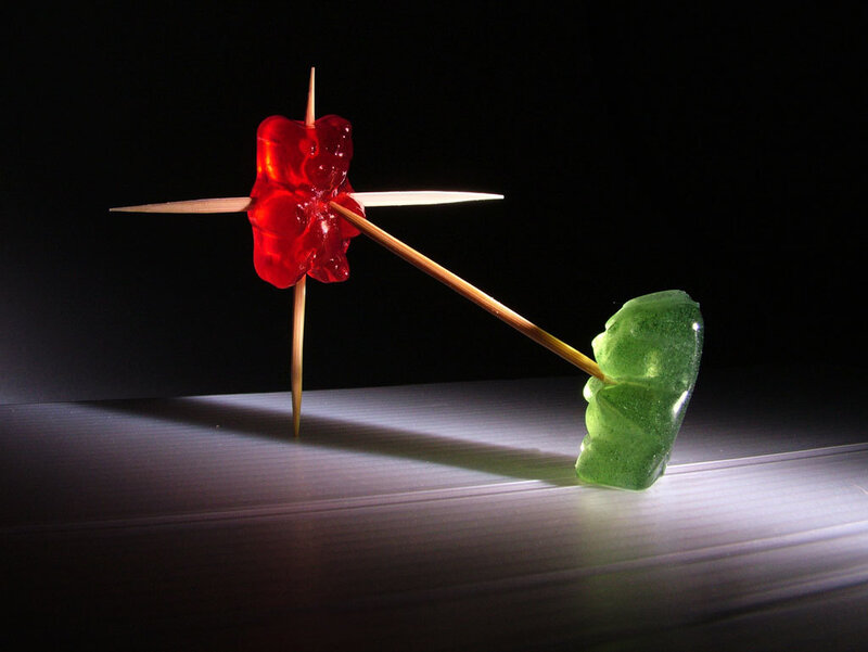 Gummy bears on toothpicks