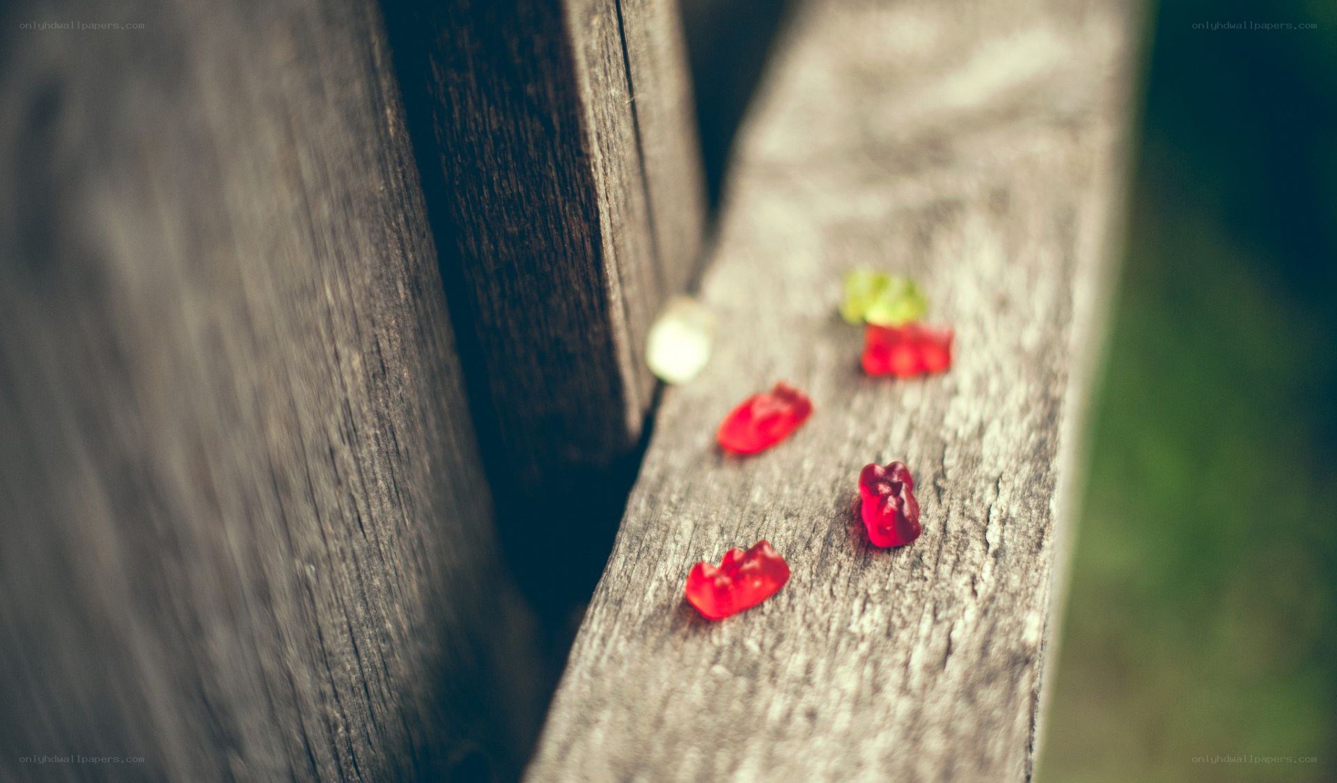 gummy bears on wooden surface