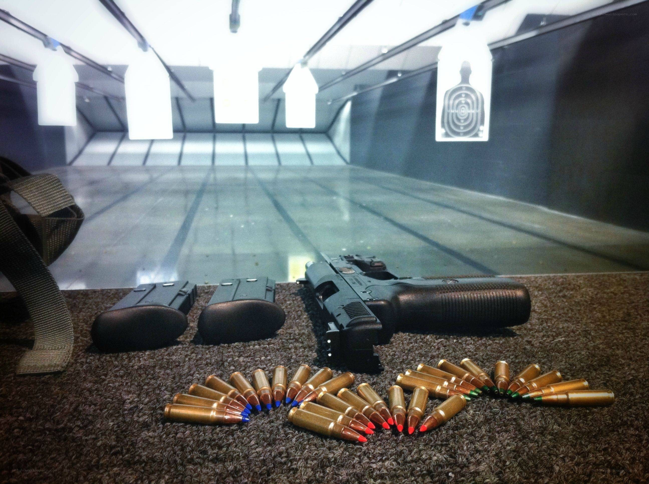 Gun and ammunition at shooting range
