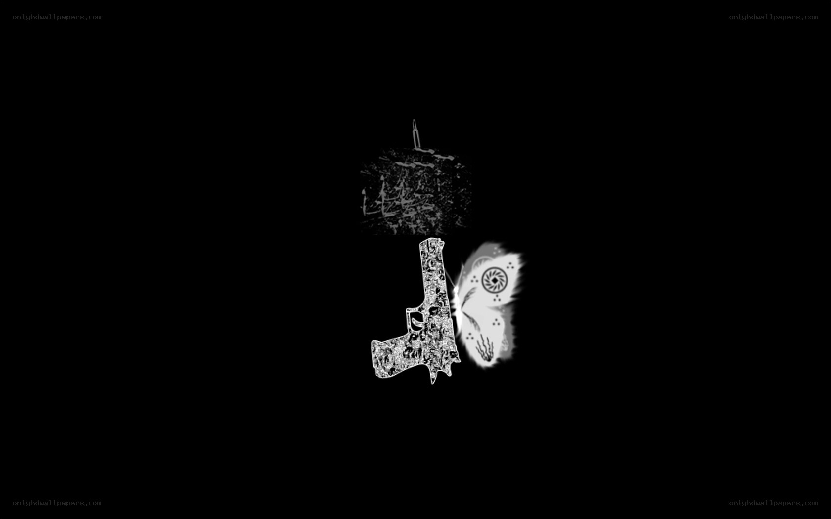 gun and butterfly symbol