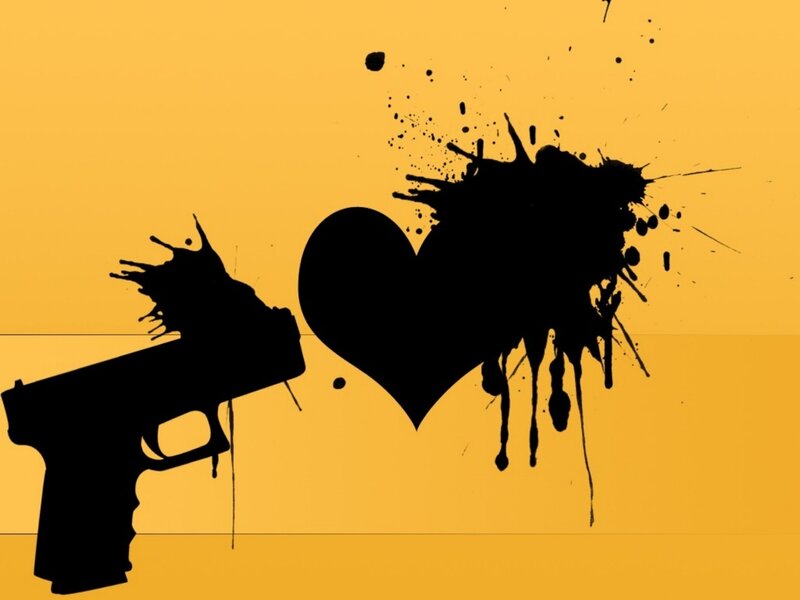 Gun and Heart Silhouette