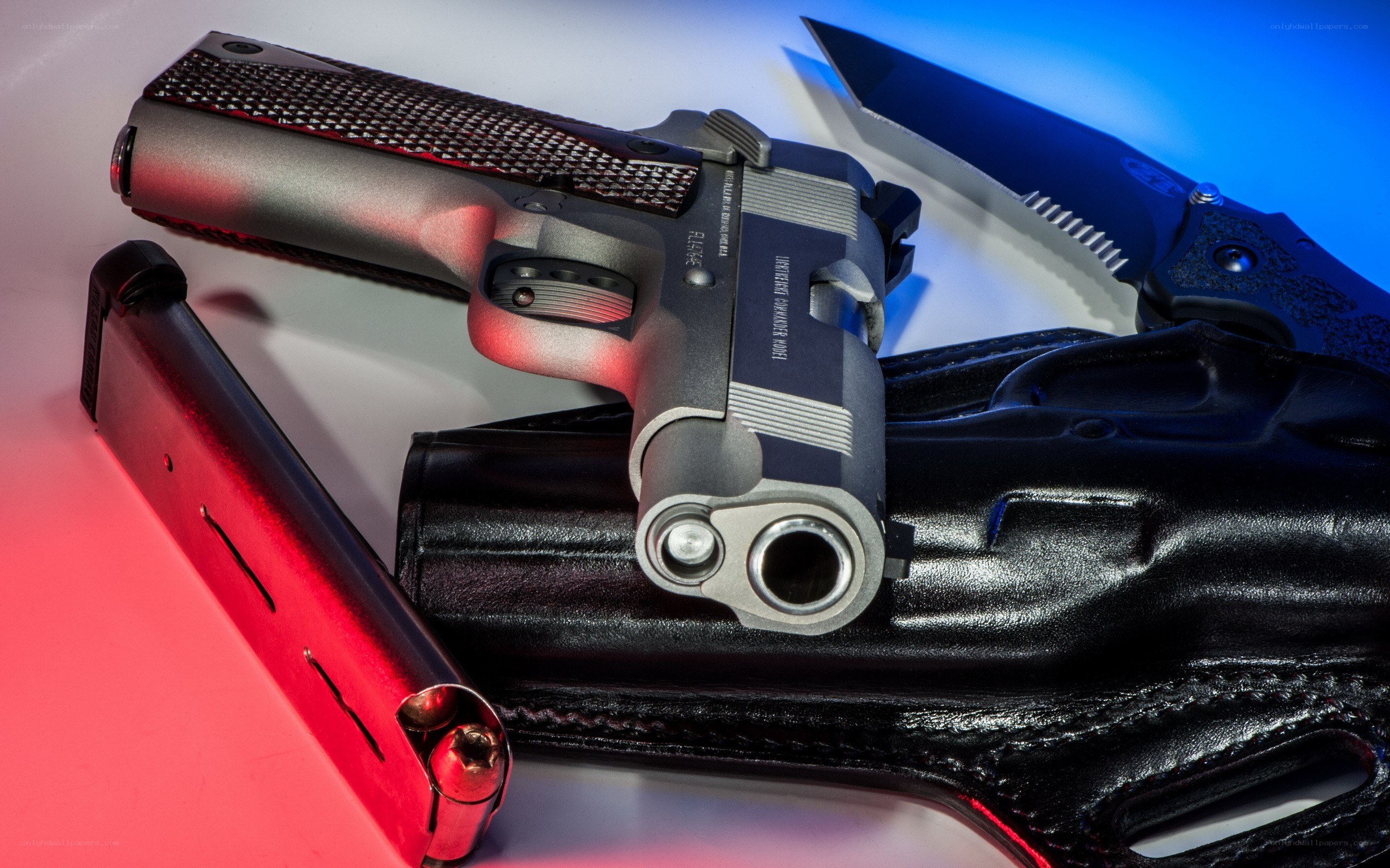Gun and knife on display