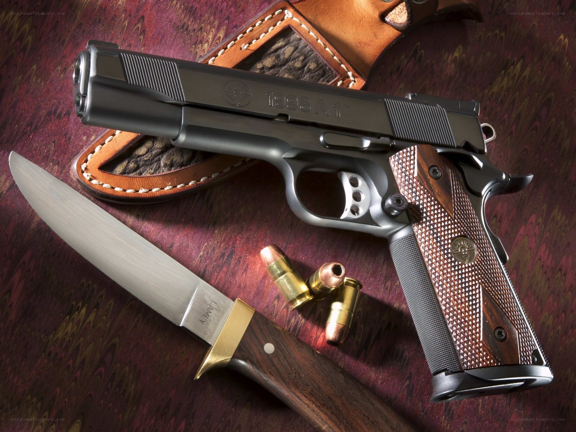 Gun and knife on display
