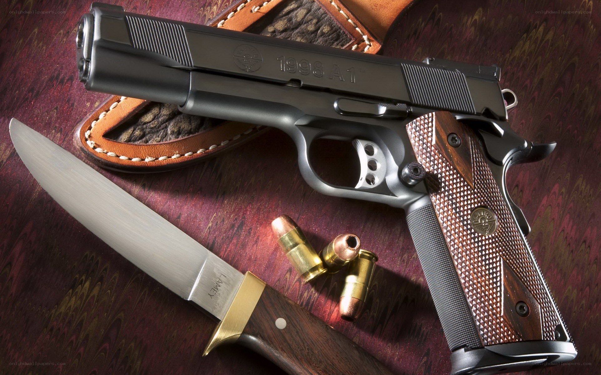 Gun and knife on display