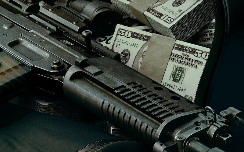 Gun and Money in Bag