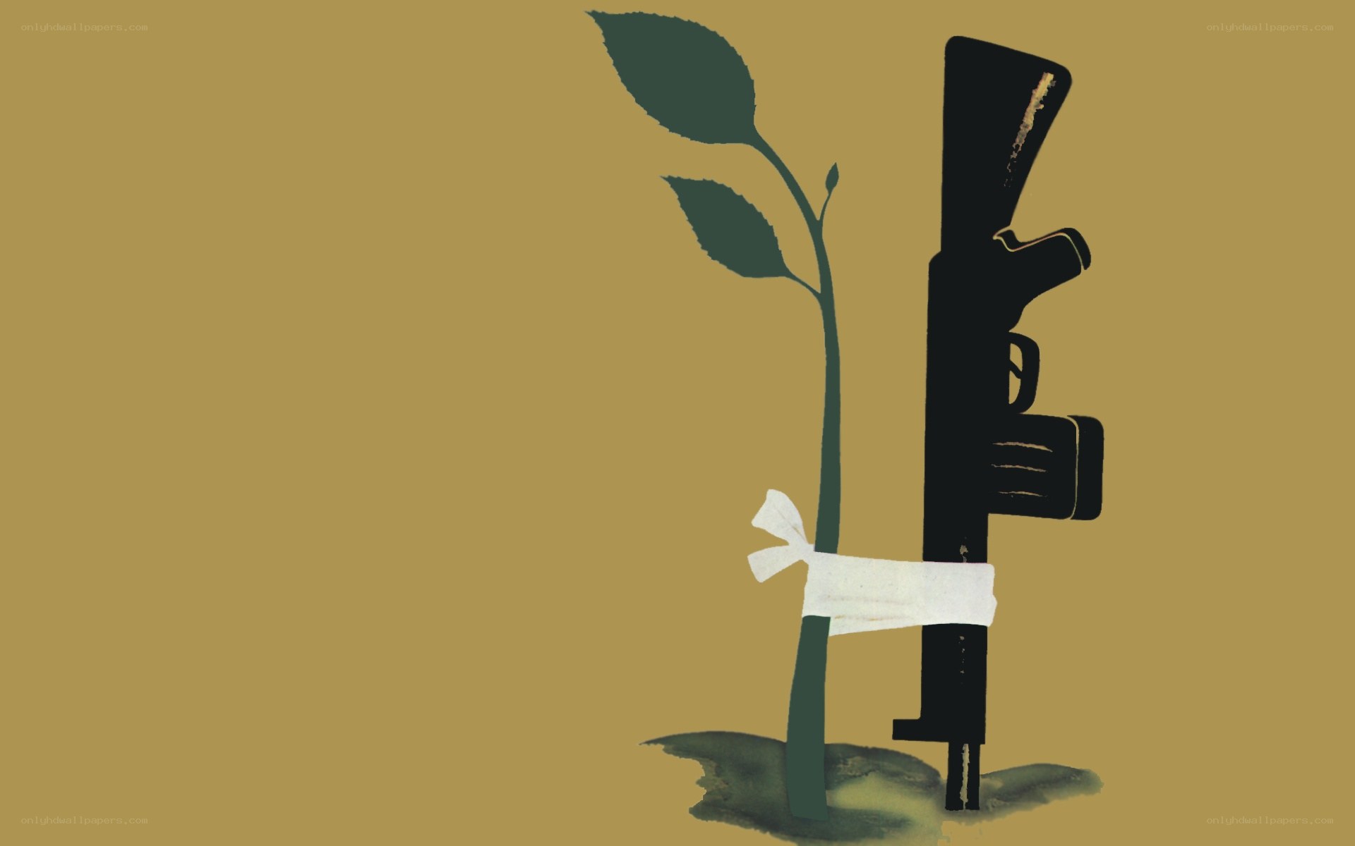 gun and plant tied together