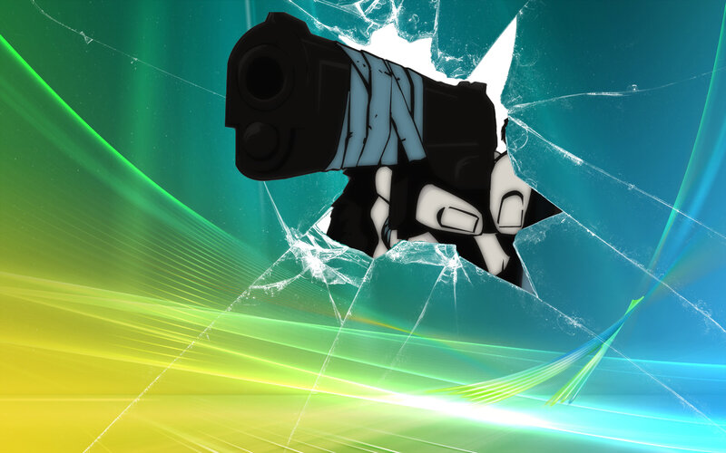 gun breaking through glass
