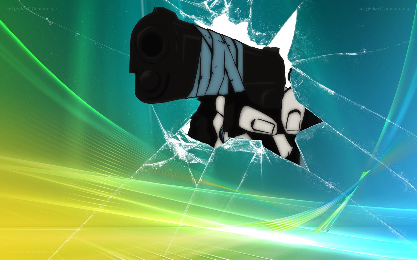 gun breaking through glass