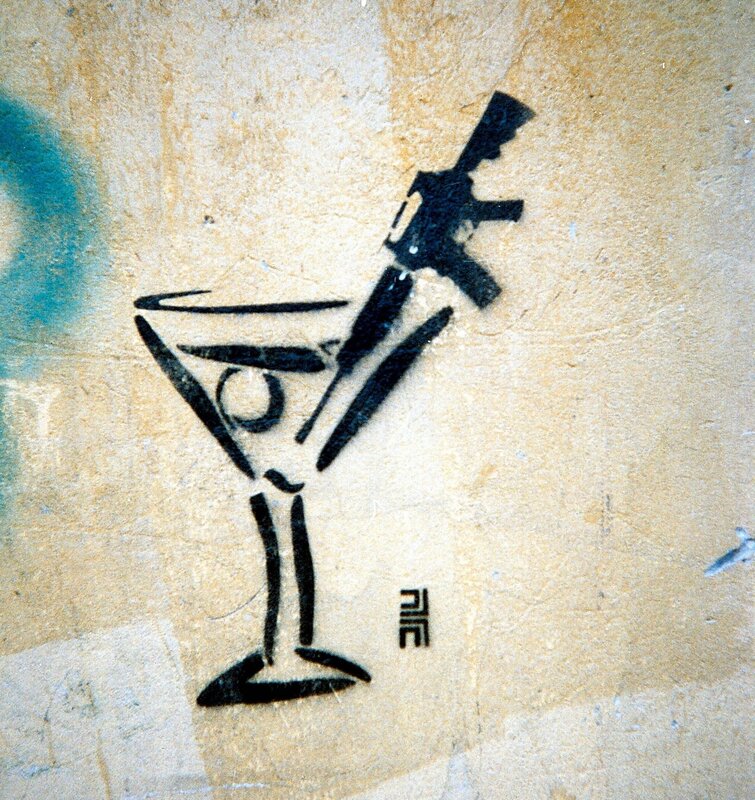 gun in martini glass graffiti