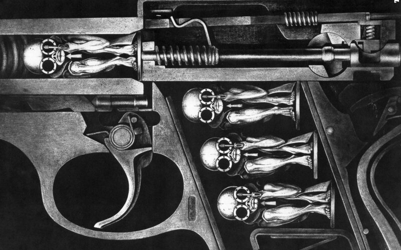 gun with alien figures