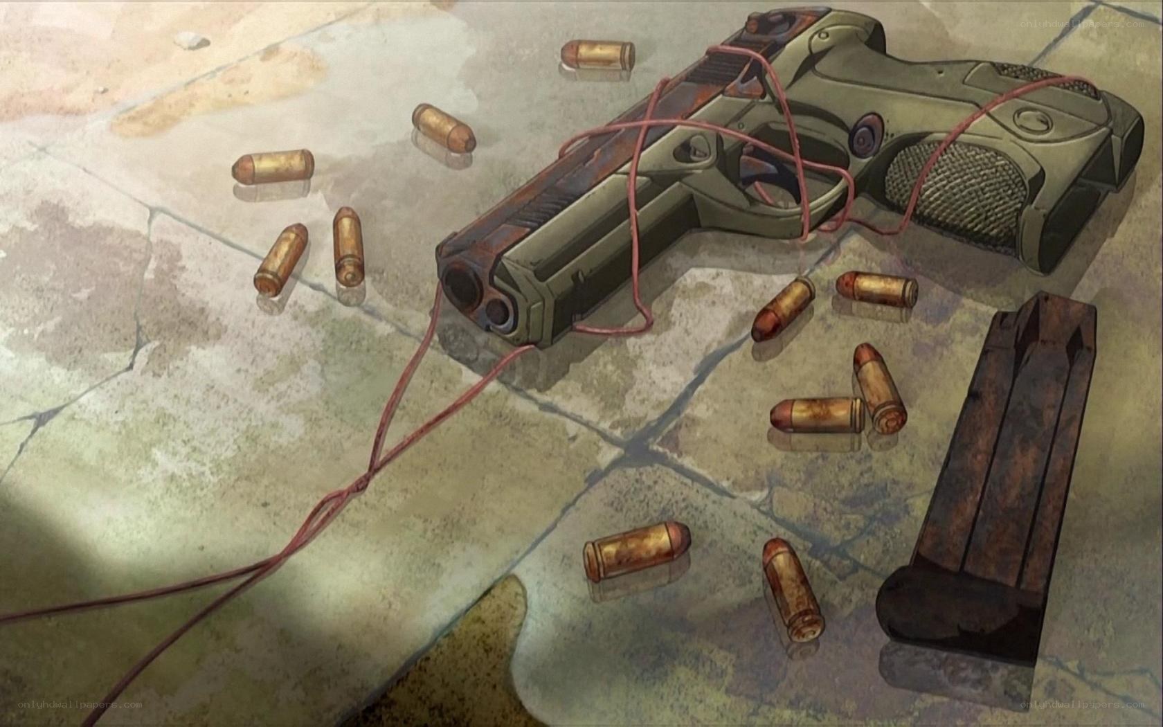 gun with bullets on floor