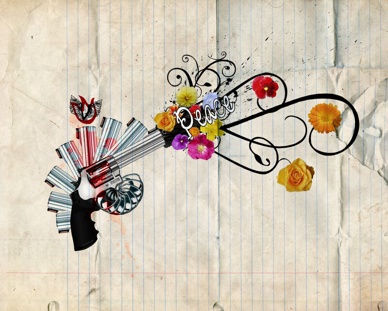 gun with flowers and peace
