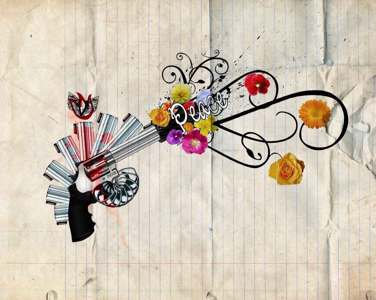 gun with flowers and peace
