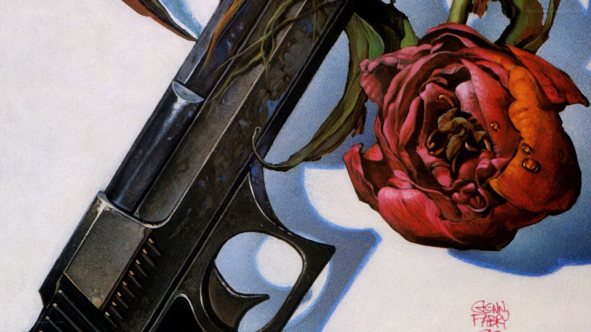 gun with red rose