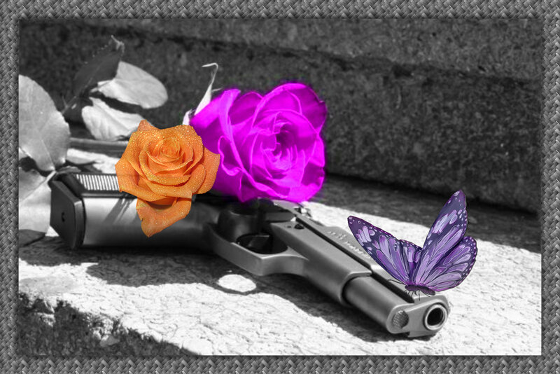 Gun with Roses and Butterfly