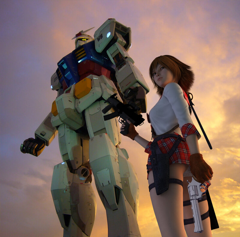 Gundam and girl with guns