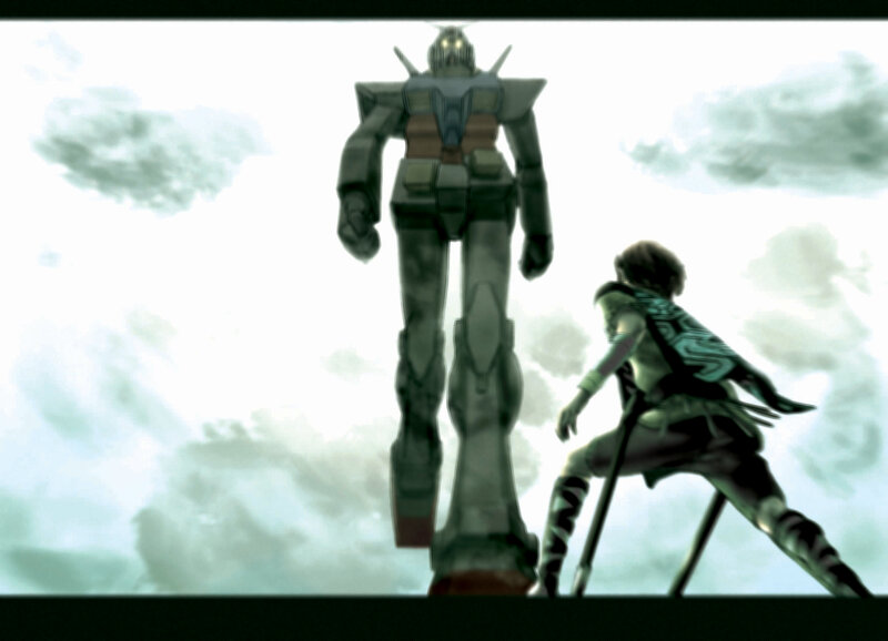 Gundam and pilot in sky
