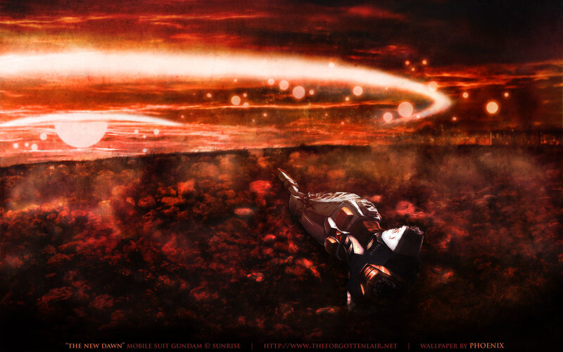 Gundam in a fiery landscape