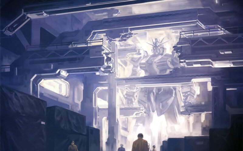 Gundam in a hangar