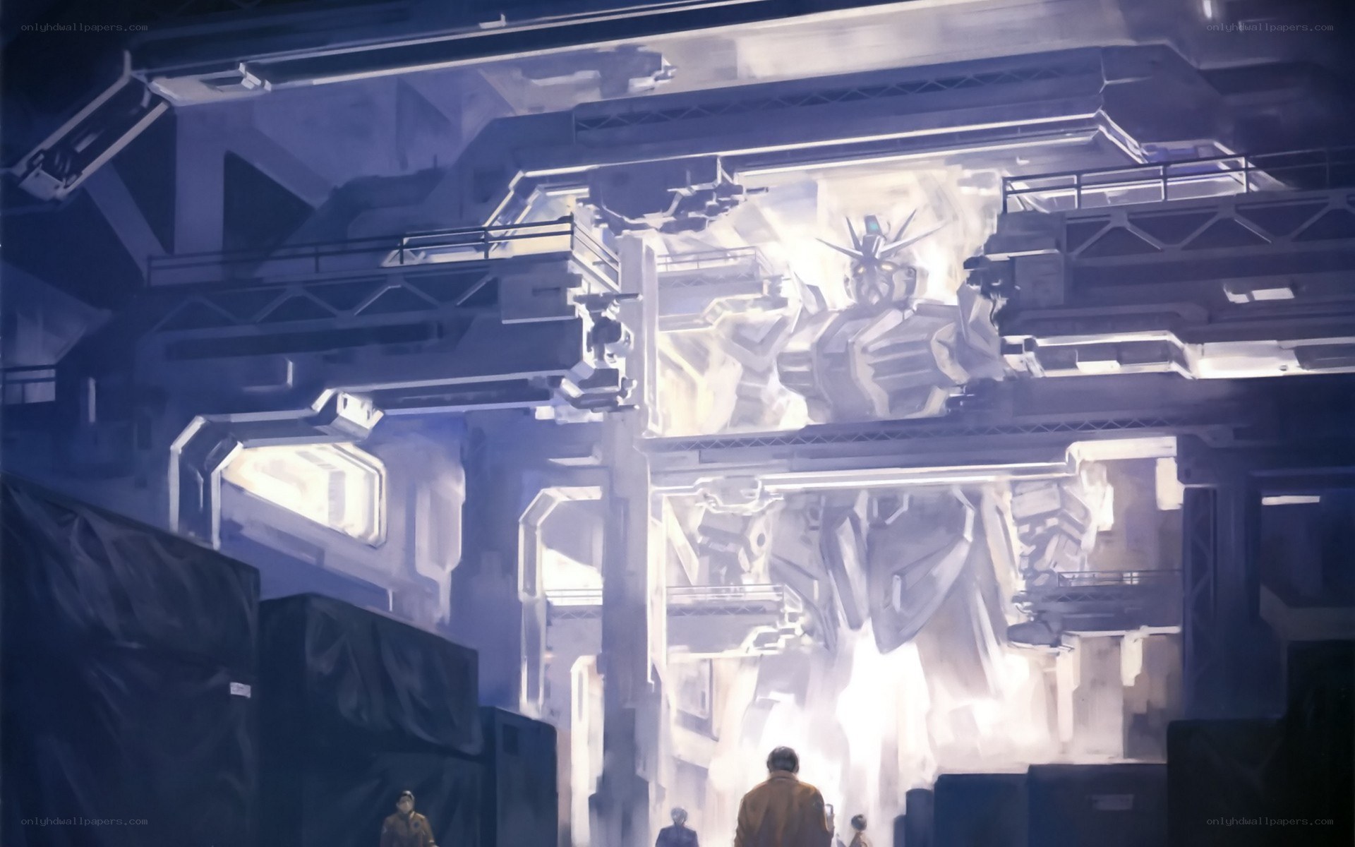 Gundam in a hangar