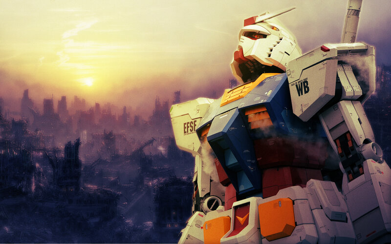Gundam in a ruined city