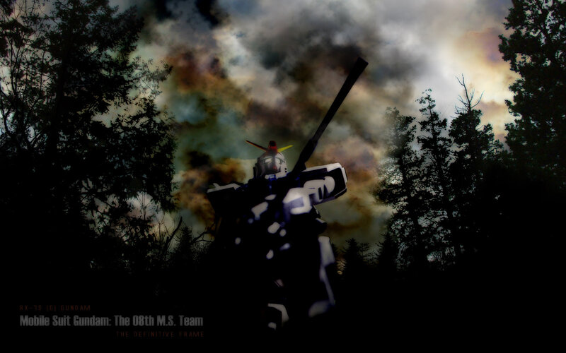 Gundam in a smoky forest