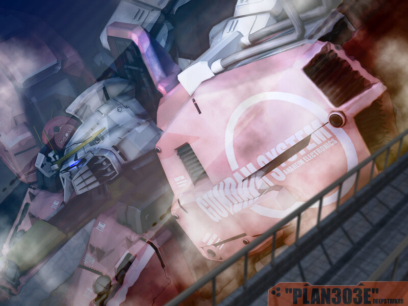 Gundam in battle wreckage