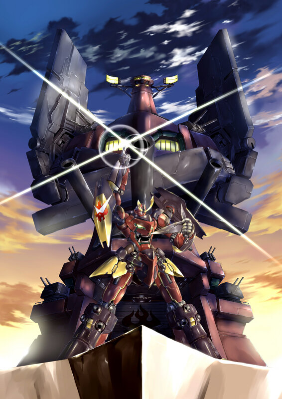 Gundam in front of battleship
