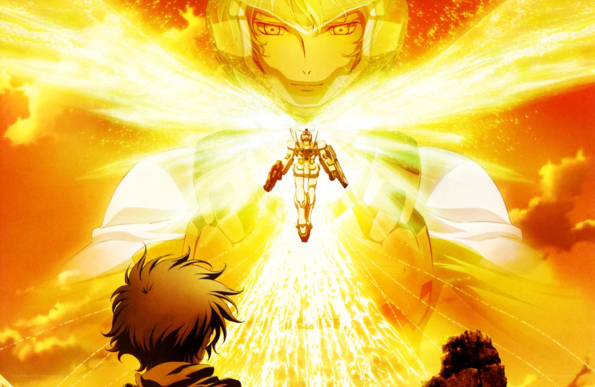 Gundam in golden light
