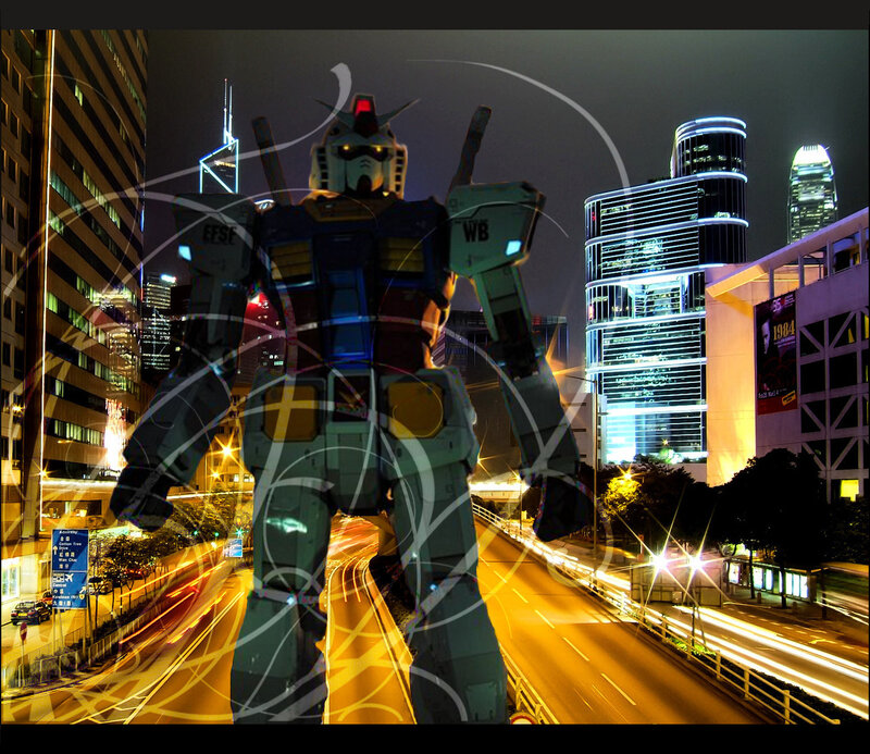 Gundam in Hong Kong at night