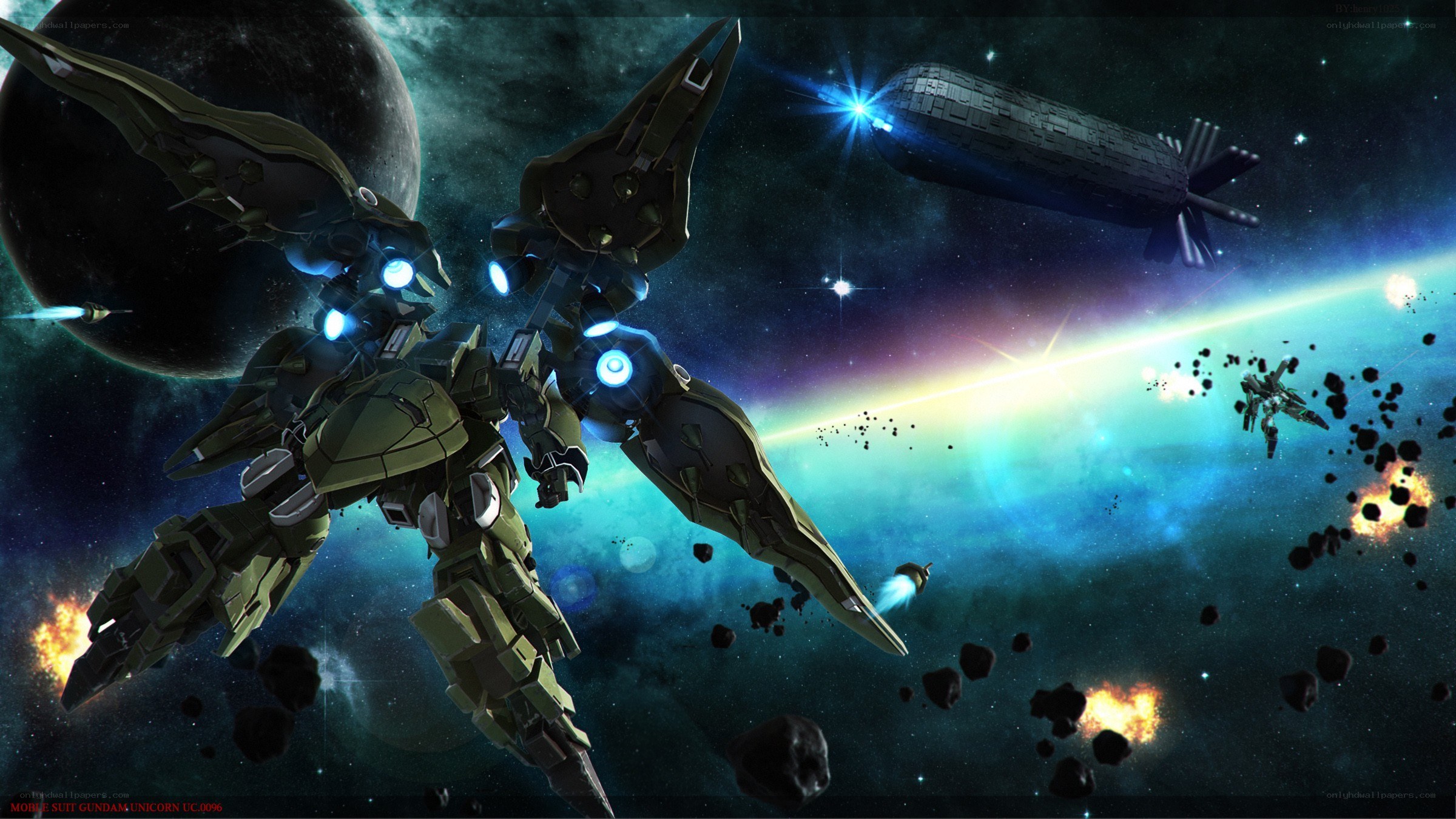 Gundam in space battle