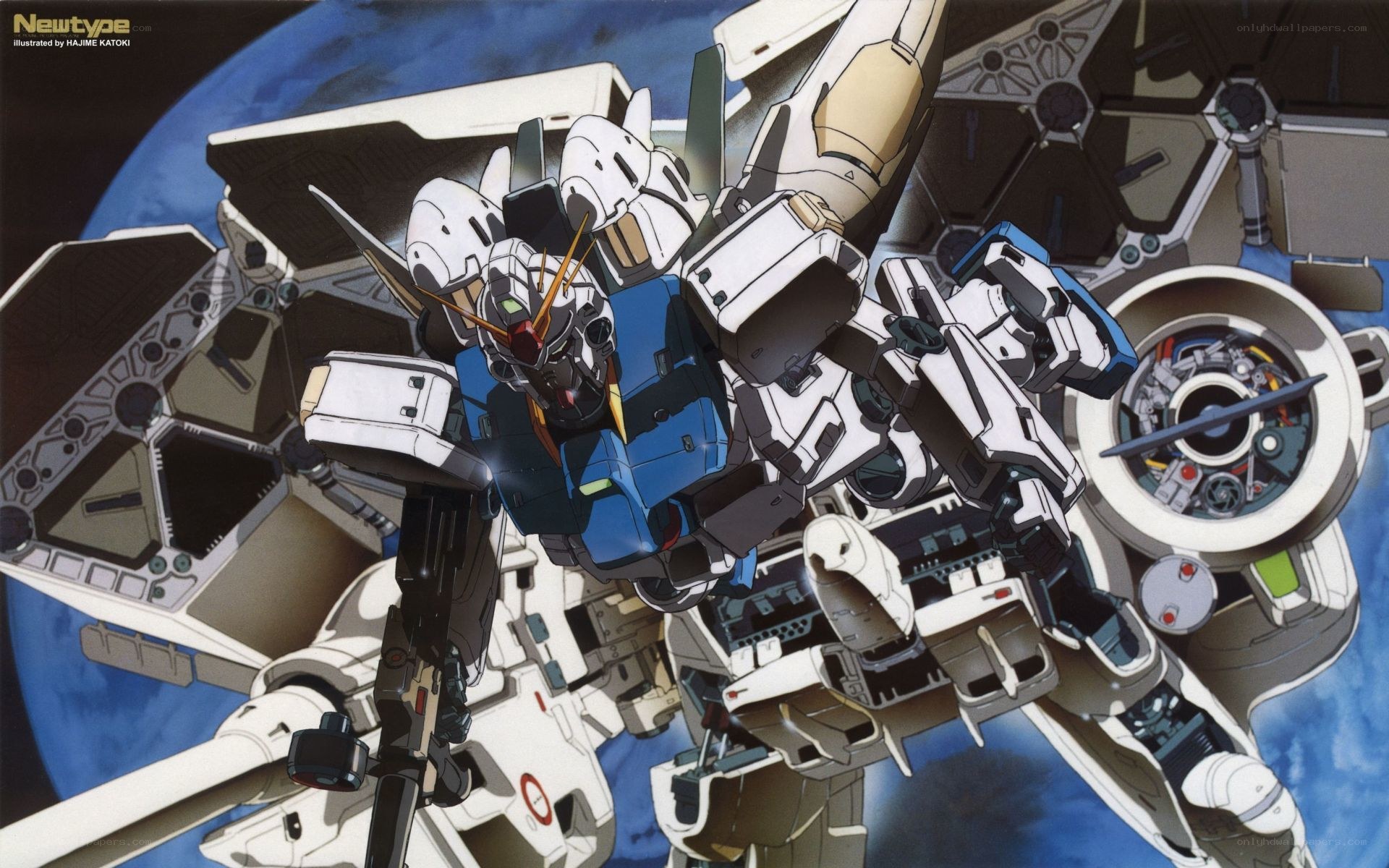 Gundam in space with Earth