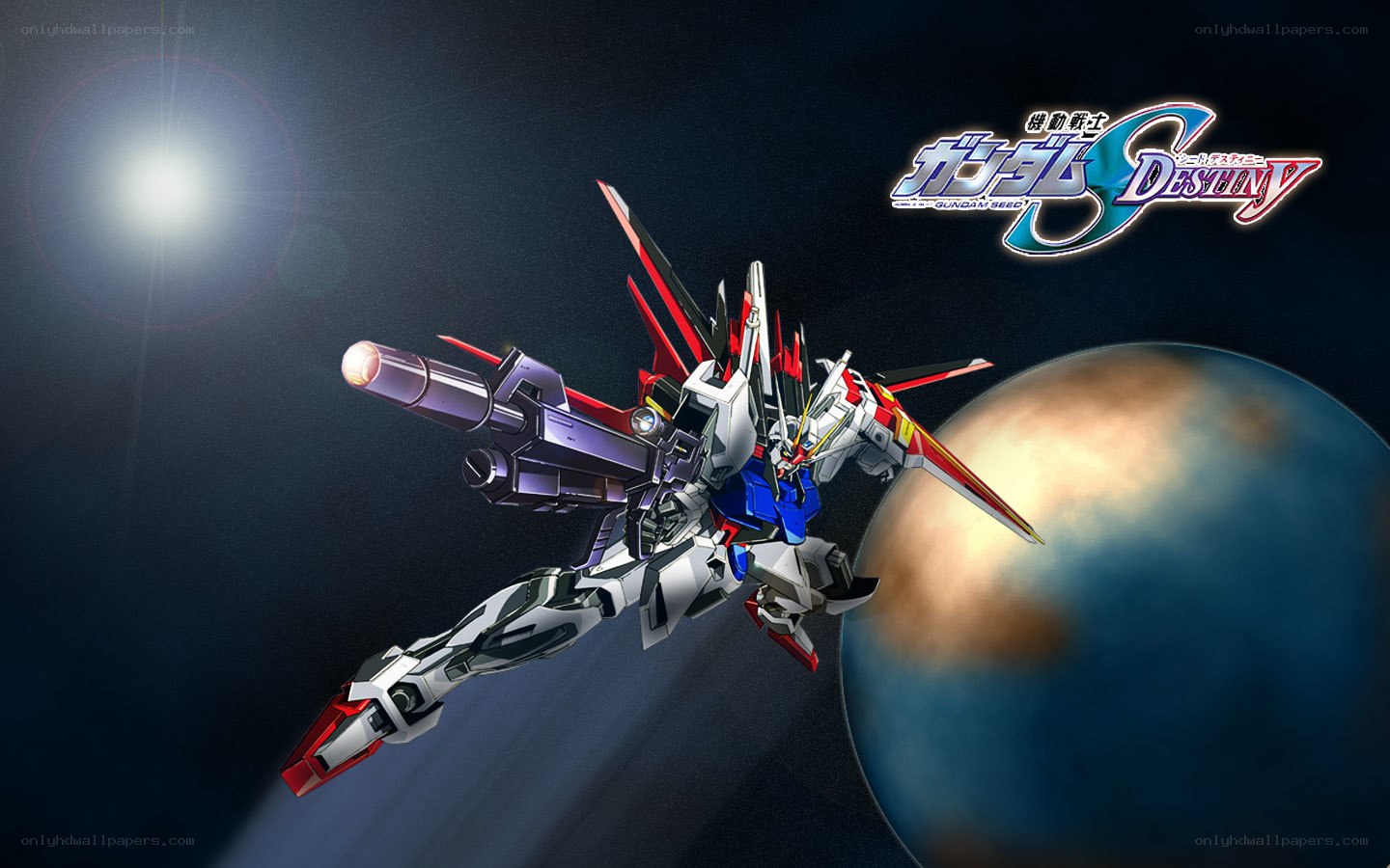 Gundam in space with planet