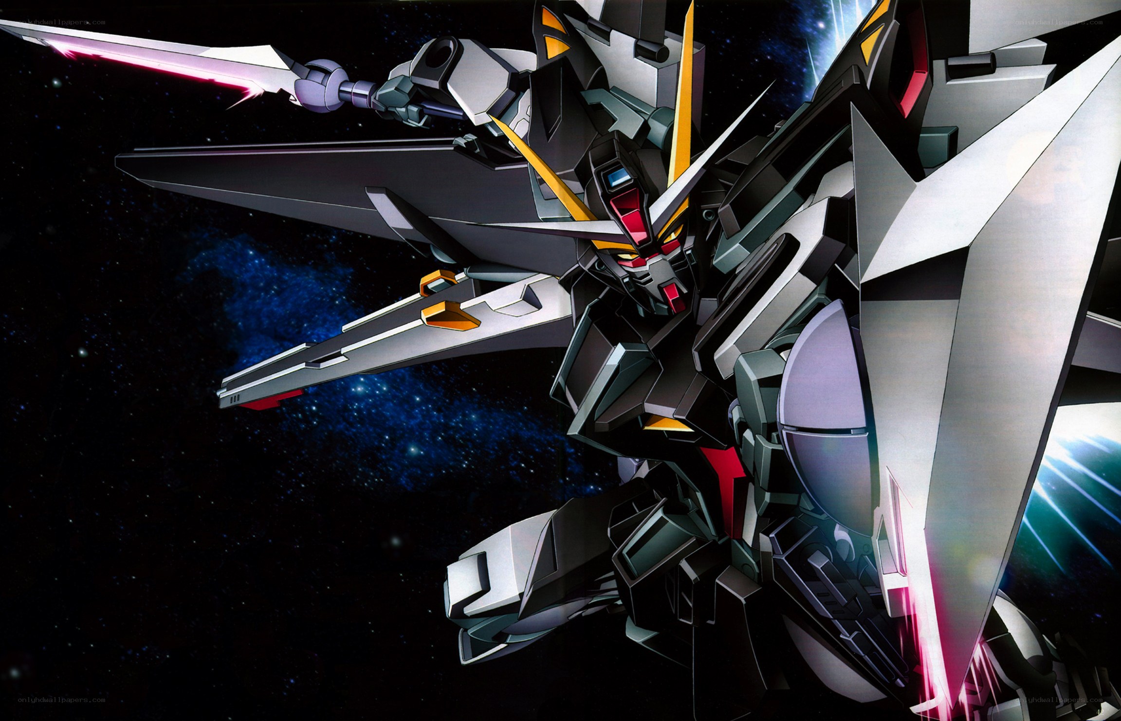 Gundam in space with sword