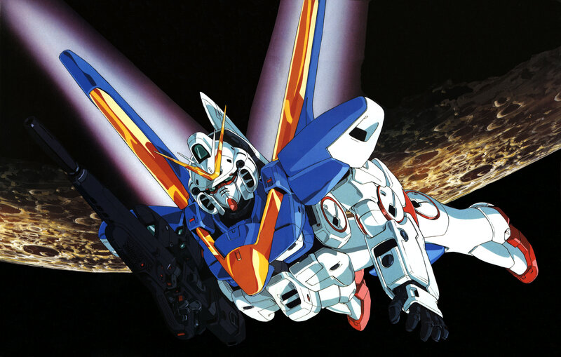 Gundam in space with weapon
