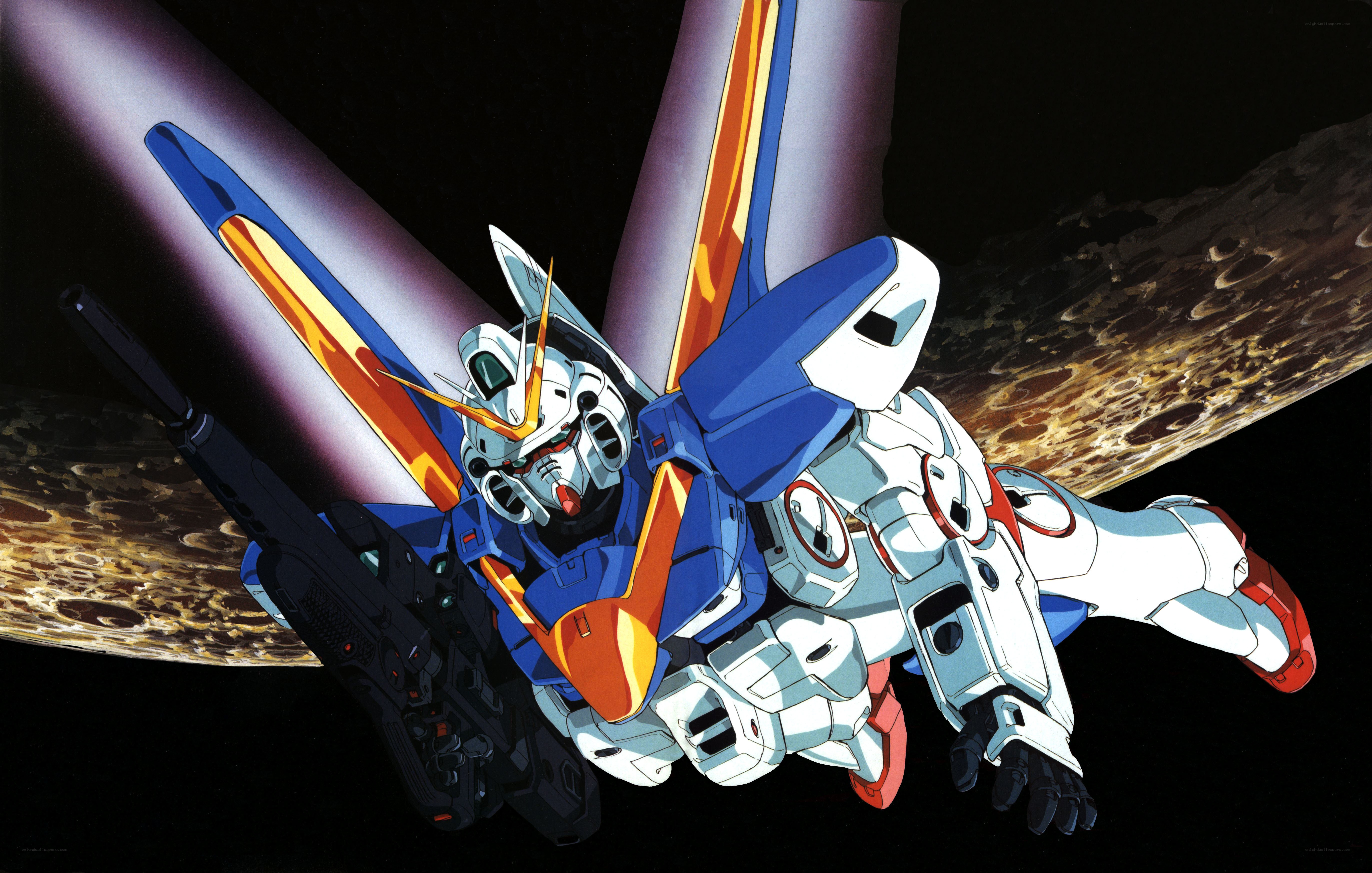 Gundam in space with weapon