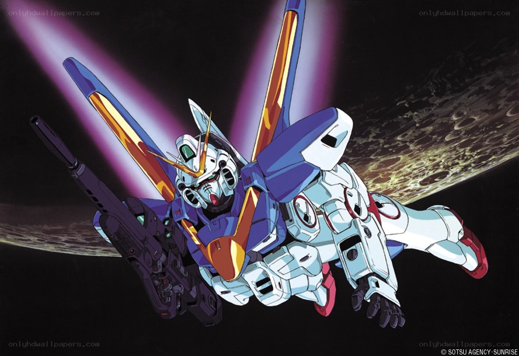 Gundam in space with weapon