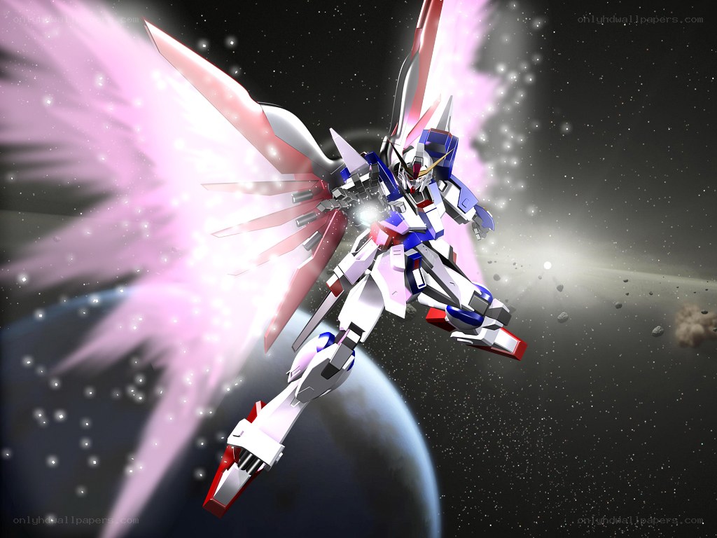 Gundam in space with wings