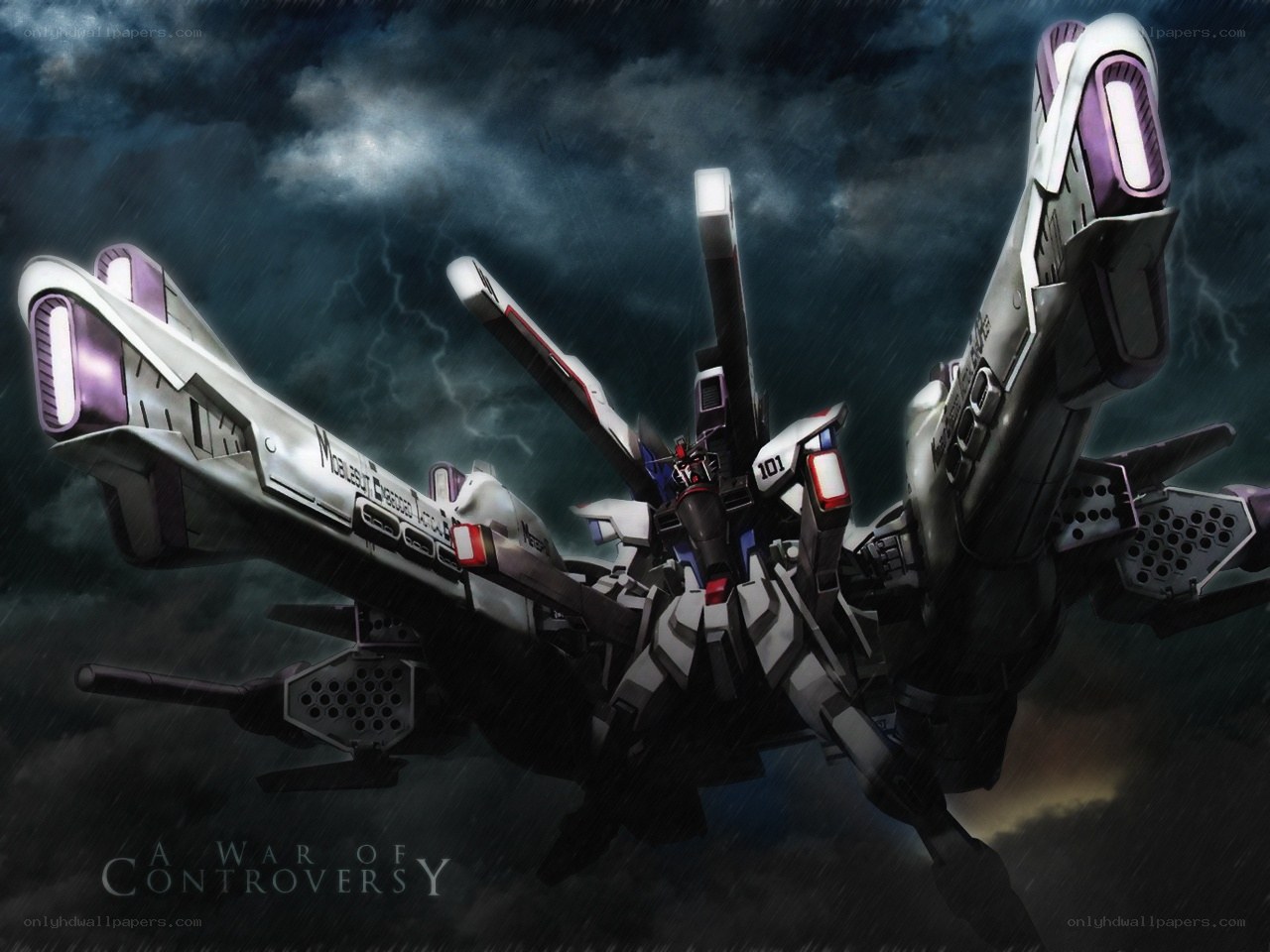 Gundam in stormy sky
